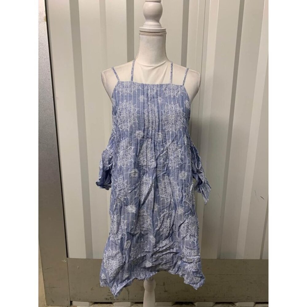 NWT Blu Pepper Dress Chambray Boho Cottage Casual Woven Blue Size Large Women